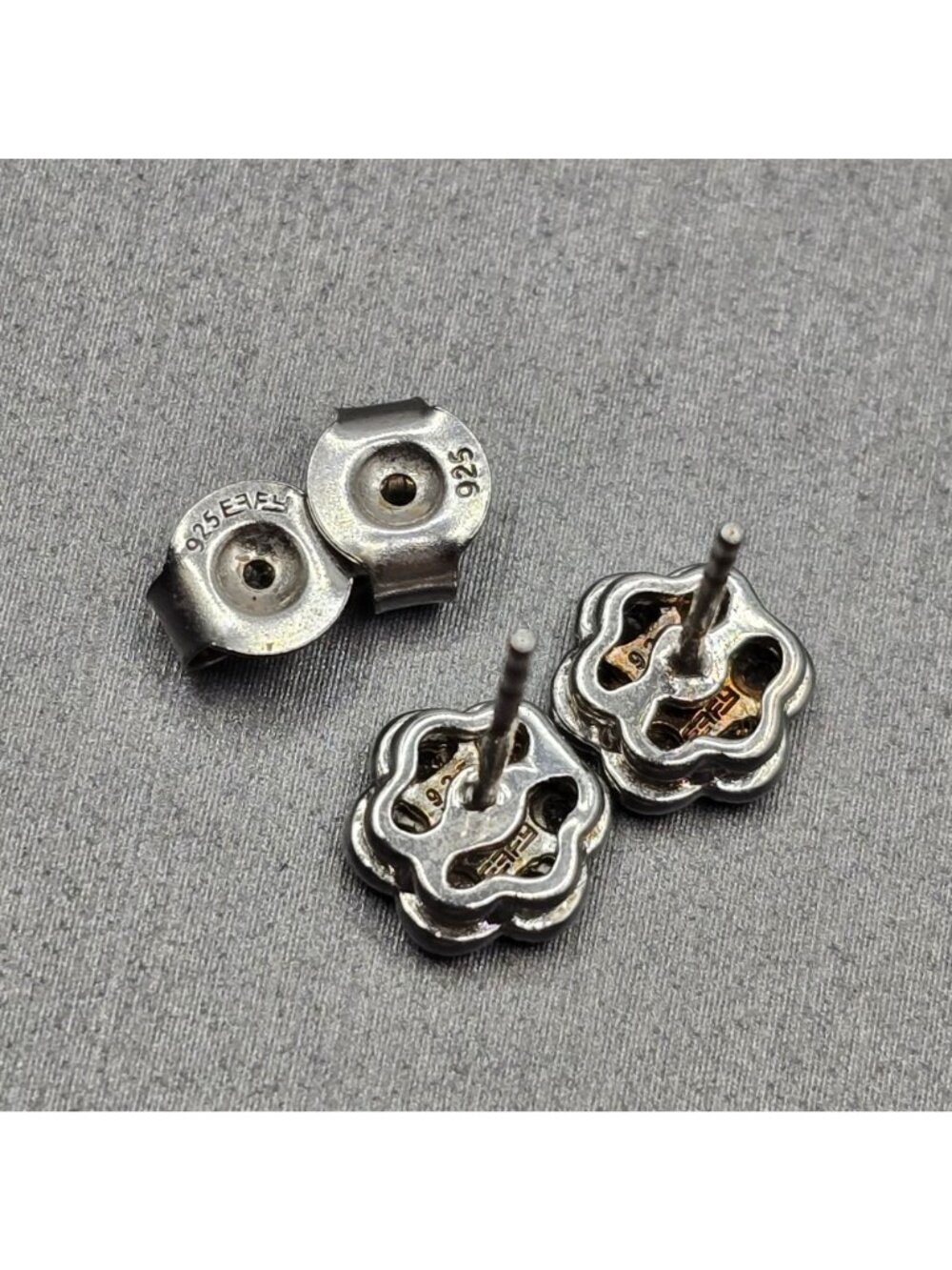 Effy Natural Diamond Flower Stud Earrings 925 Sterling Silver Clusters .25" - Picture 6 of 10